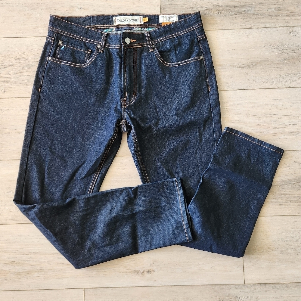 Tailor Vintage Canaan Slim Fit Jeans Mens Size 36x32 Dark Wash Denim - Picture 3 of 7